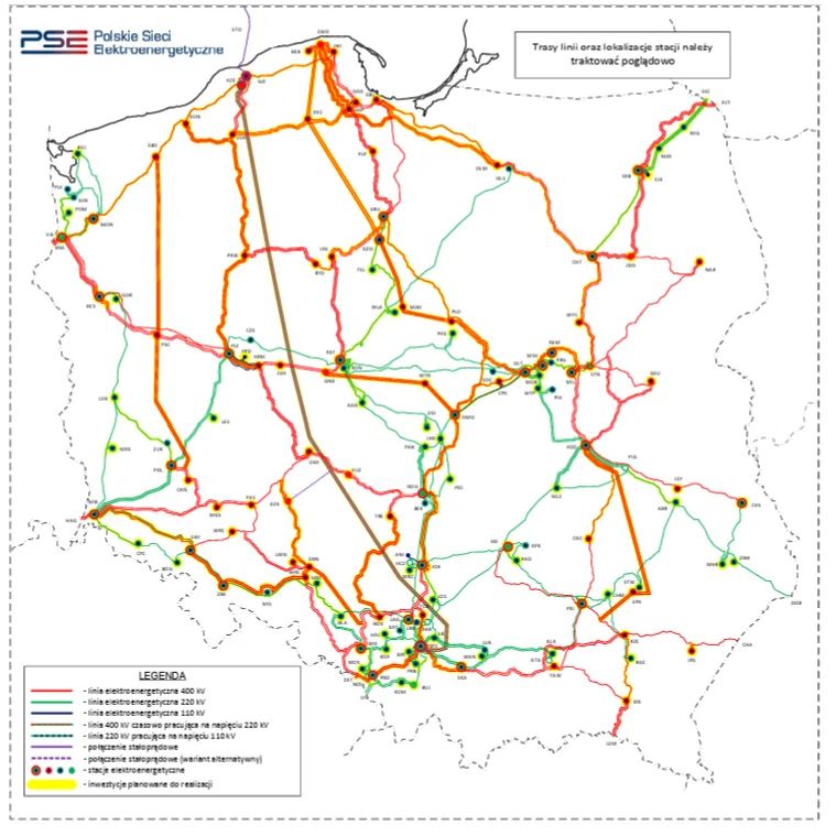 schemat sieci przesyłowej ze zmianami do 2036 r.